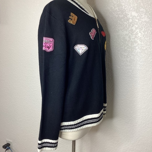 ASHLEY STEWART PLUS SIZE 22 24 TOP BLACK PATCH EMBROIDERED SWEATER CARDIGAN‎ - Picture 6 of 12